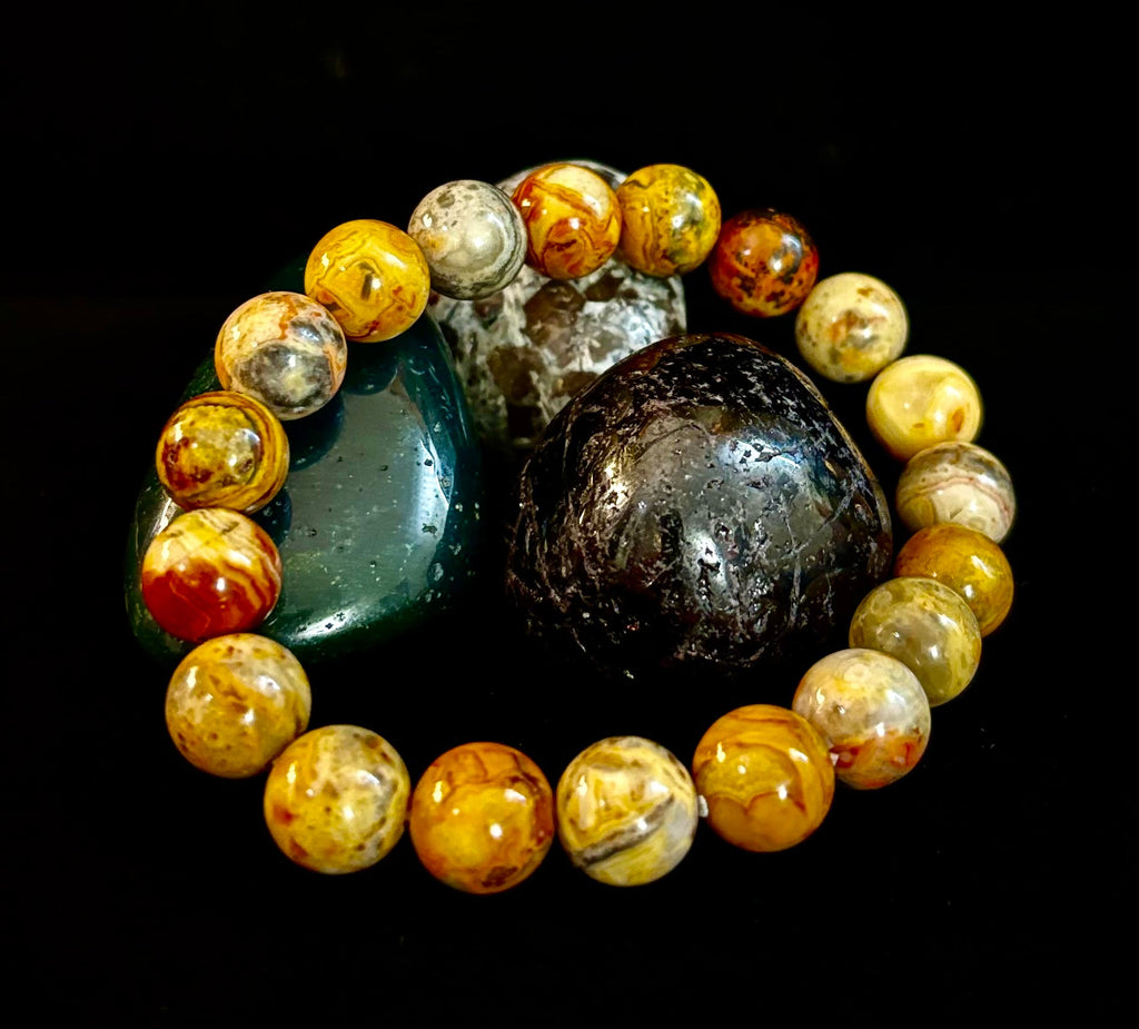 Reiki-Infused Crazy Lace Agate Strength & Stability Bracelet – 10mm Beads (Medium Wrist)