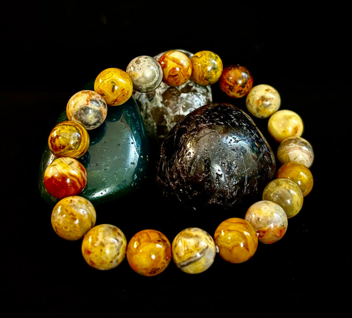 Reiki-Infused Crazy Lace Agate Strength & Stability Bracelet – 10mm Beads (Medium Wrist)