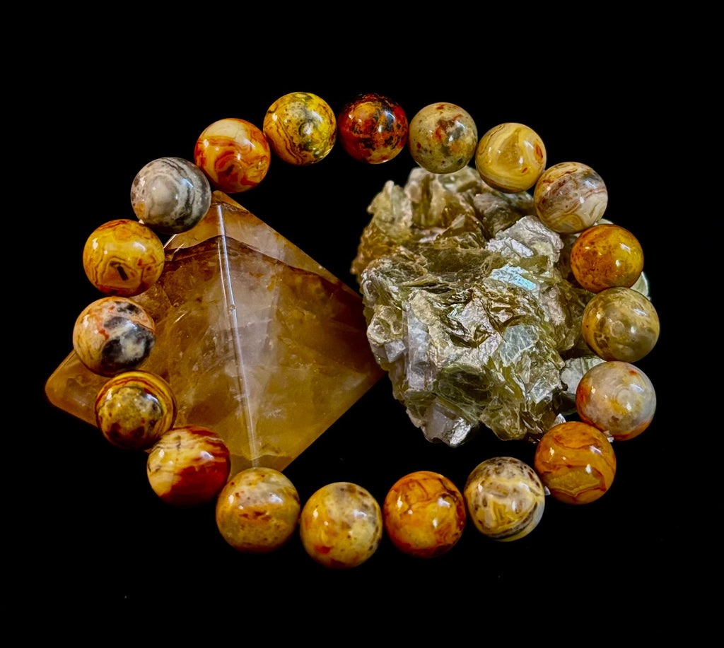 Reiki-Infused Crazy Lace Agate Strength & Stability Bracelet – 10mm Beads (Medium Wrist)