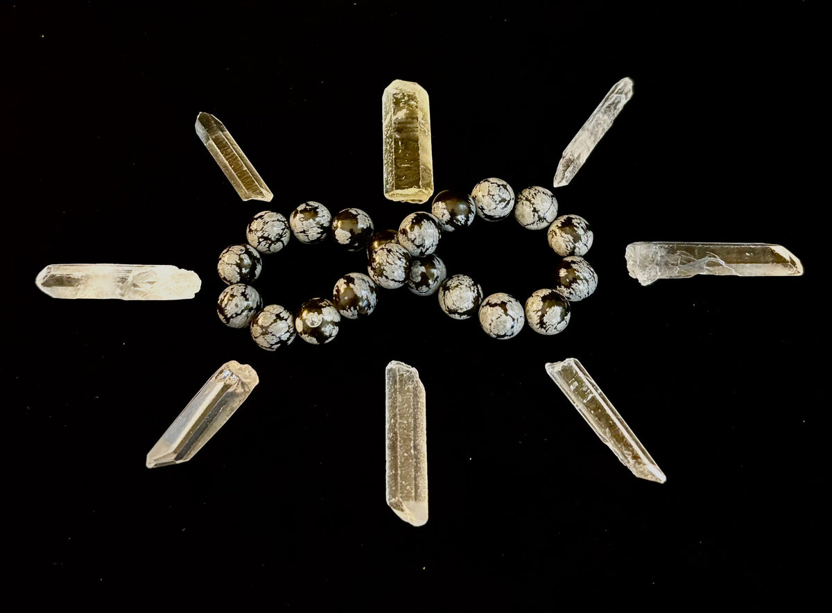 Reiki-Infused Snowflake Obsidian Bracelet – 10mm Protection, Grounding & Emotional Balance (Medium & Large Wrists)