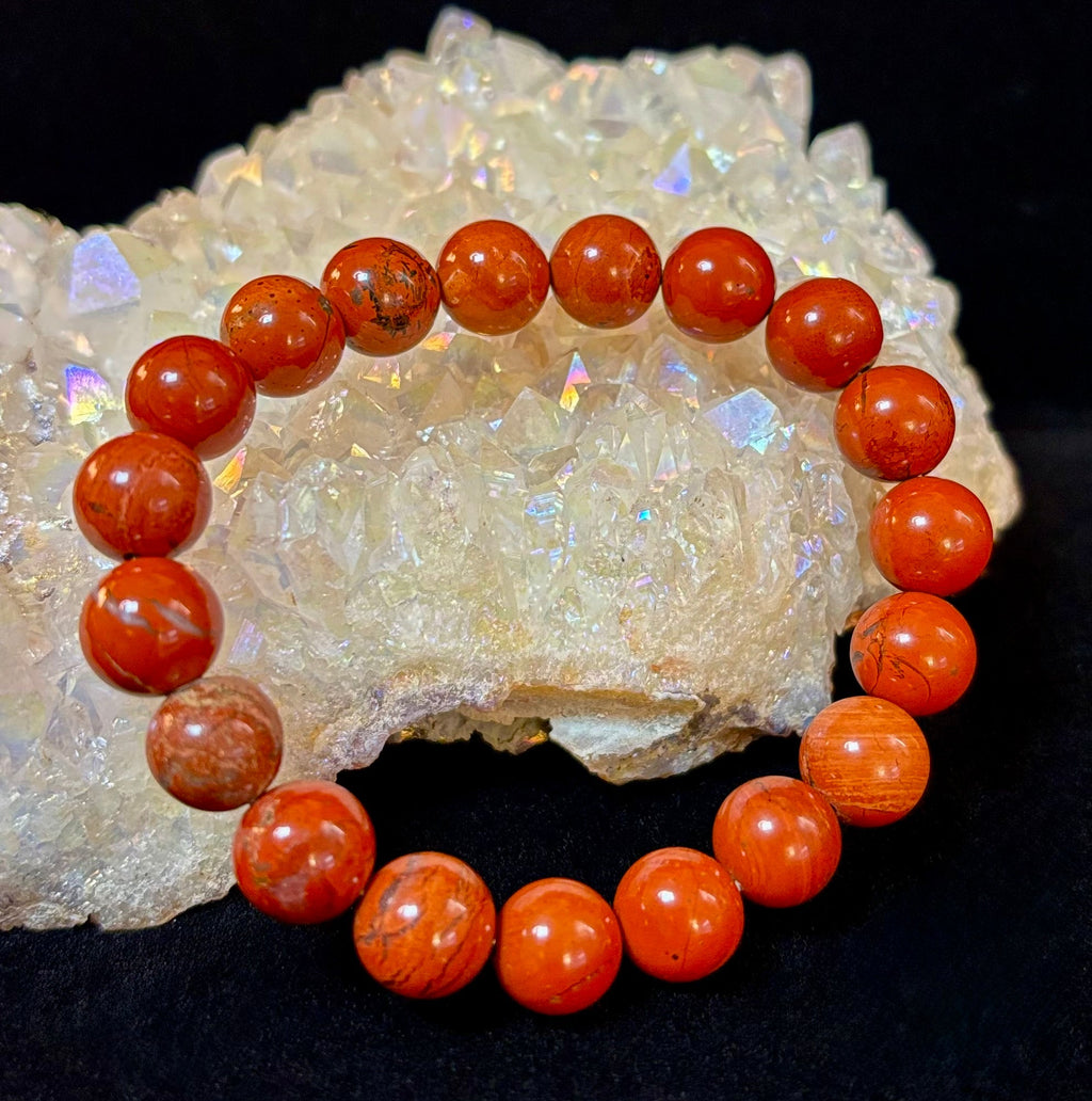 Reiki-Infused Red Jasper Bracelet – 10mm Grounding & Strength Beads