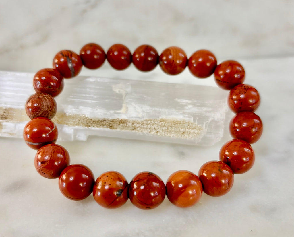 Reiki-Infused Red Jasper Bracelet – 10mm Grounding & Strength Beads