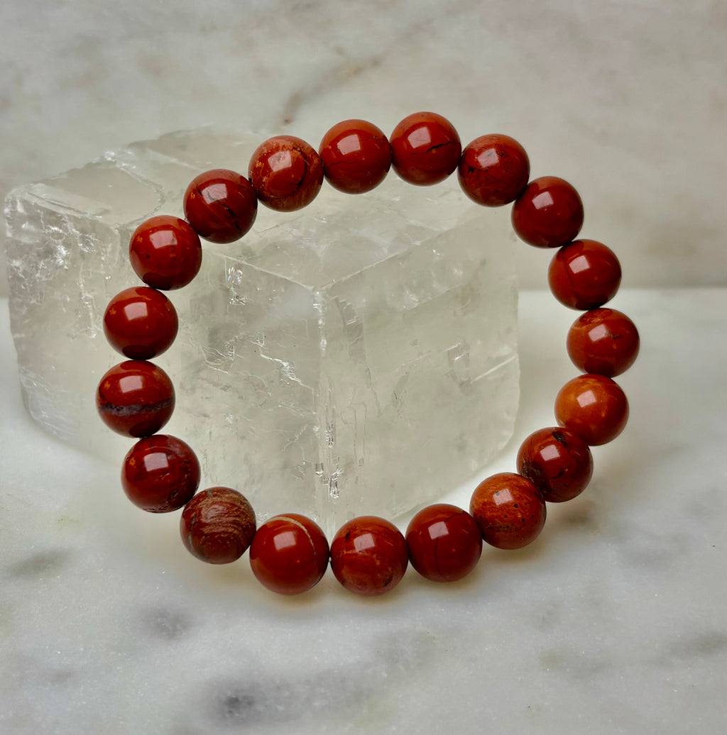 Reiki-Infused Red Jasper Bracelet – 10mm Grounding & Strength Beads