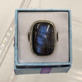 Sterling Silver  Bezeled Rectanglular Spectrolite Ring - Size 10 -Intuition, Protection & Illumination