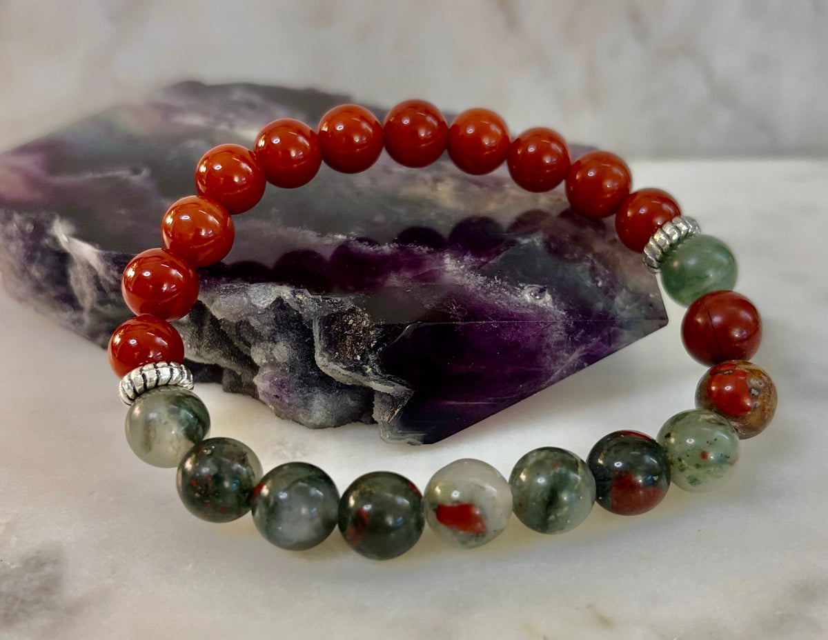 Health & Wellness Intention Bracelet – Reiki-Infused Carnelian & African Bloodstone