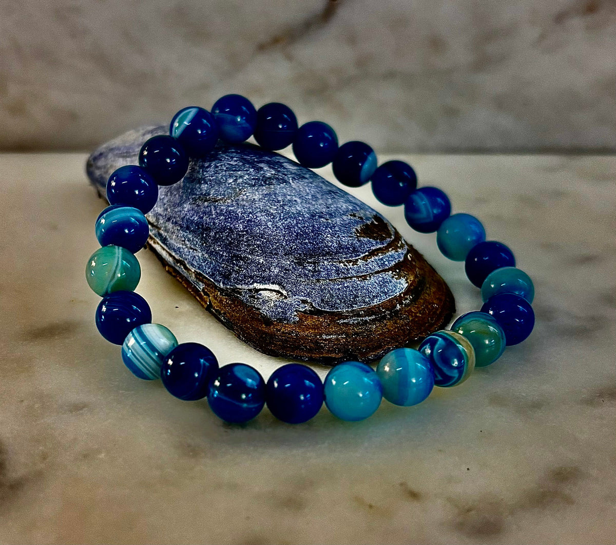 Blue Striped Agate Reiki-Infused Healing & Calm Bracelet (Medium Wrists)