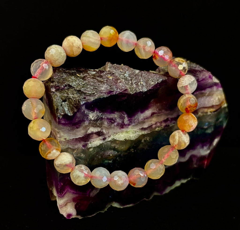 🌸 Cherry Blossom Agate Polyhedral-Cut Bracelet – 8mm (Medium Wrist)