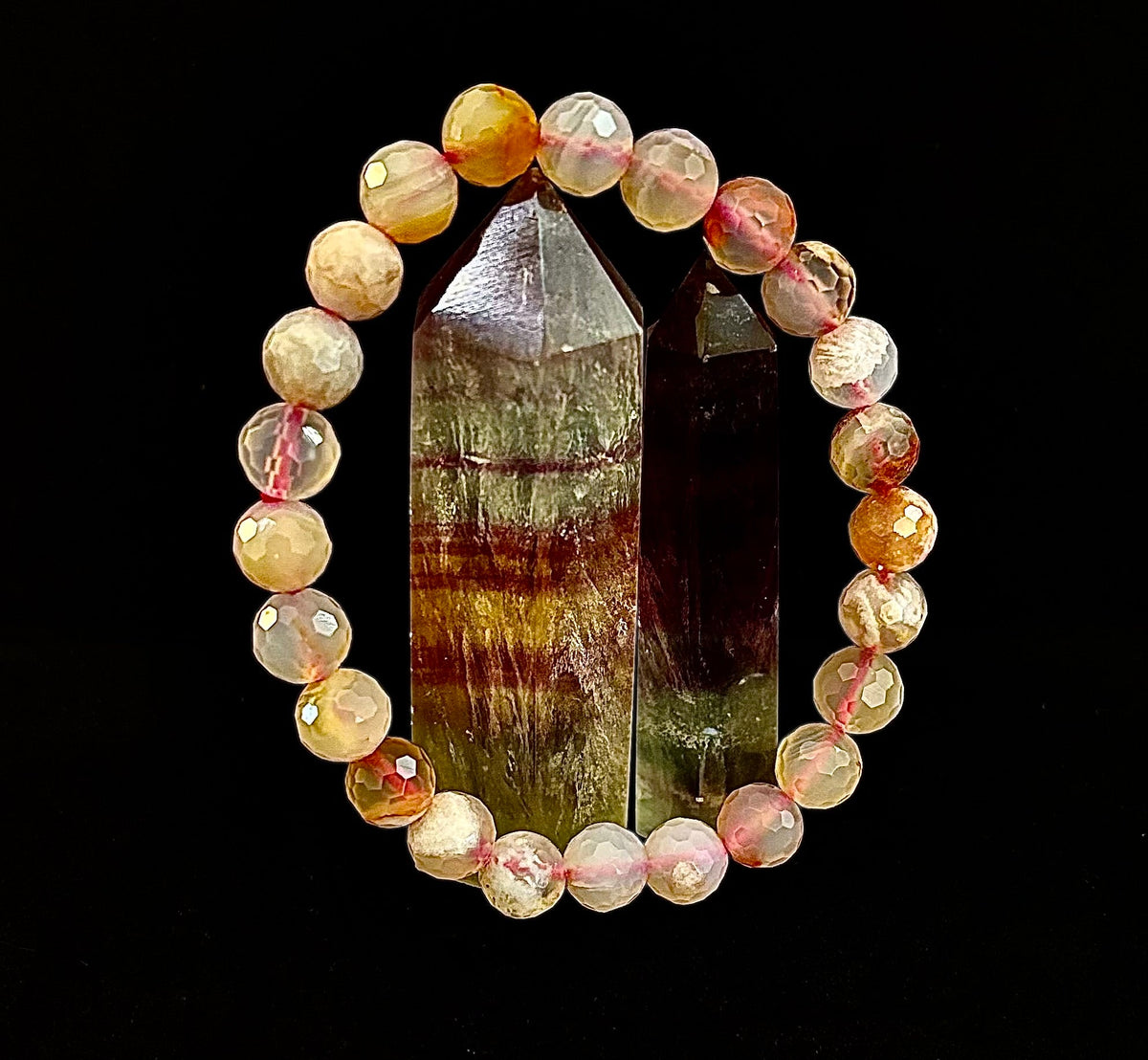 🌸 Cherry Blossom Agate Polyhedral-Cut Bracelet – 8mm (Medium Wrist)
