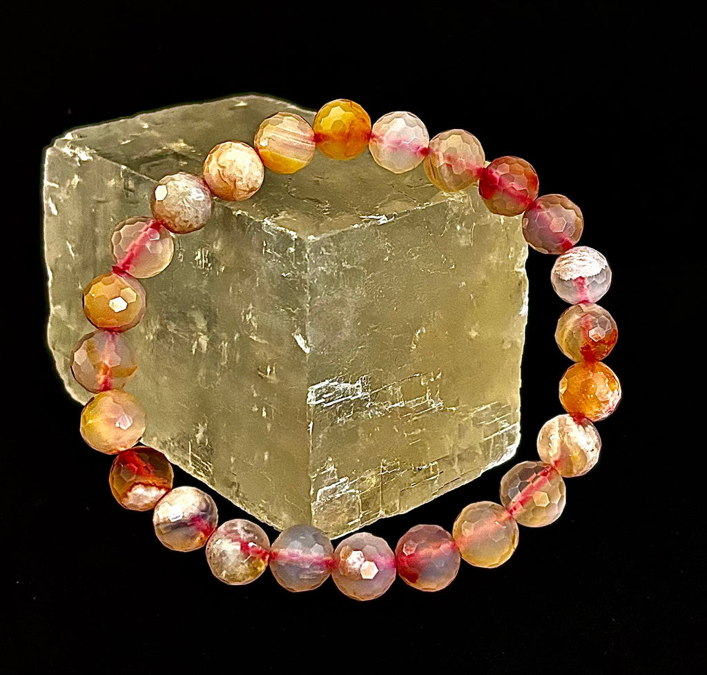 🌸 Cherry Blossom Agate Polyhedral-Cut Bracelet – 8mm (Medium Wrist)