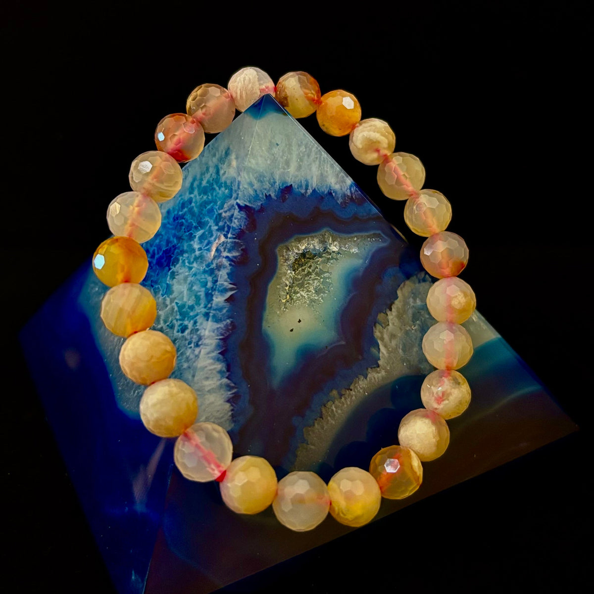 🌸 Cherry Blossom Agate Polyhedral-Cut Bracelet – 8mm (Medium Wrist)