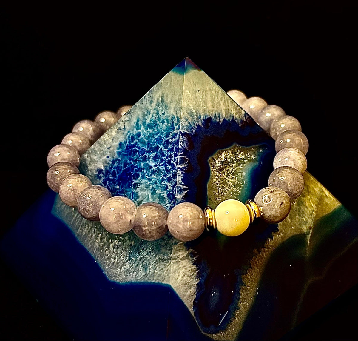 Angelic Harmony Bracelet – Angelite & White Porcelain Stone (Reiki-Infused | Medium Wrists)