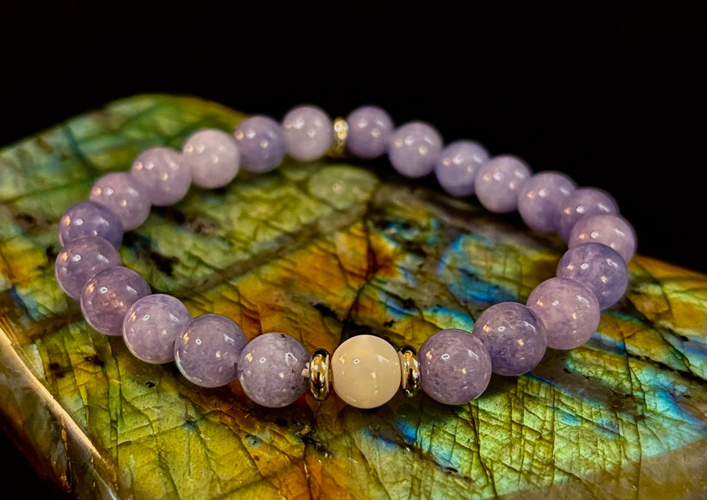 Angelic Harmony Bracelet – Angelite & White Porcelain Stone (Reiki-Infused | Medium Wrists)