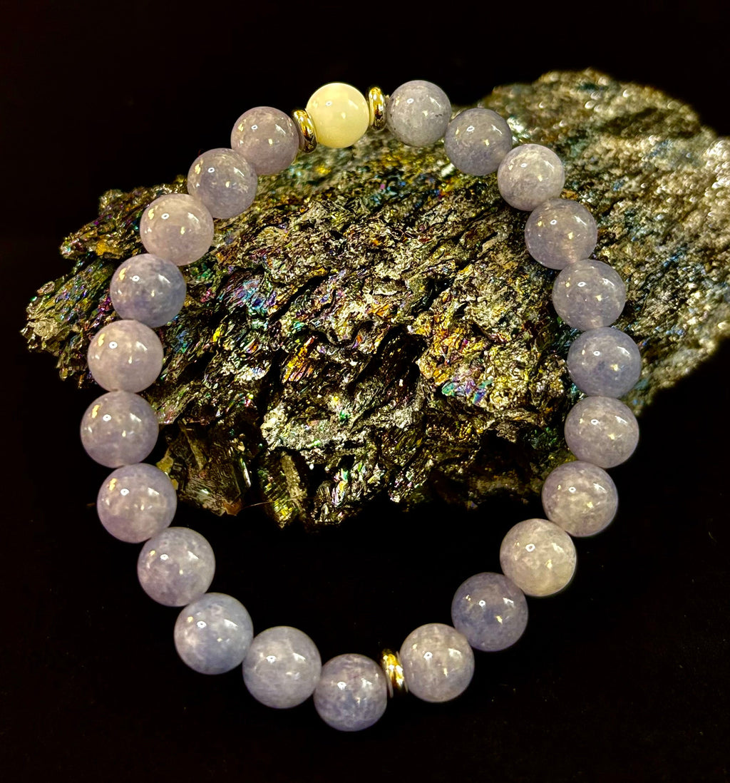 Angelic Harmony Bracelet – Angelite & White Porcelain Stone (Reiki-Infused | Medium Wrists)