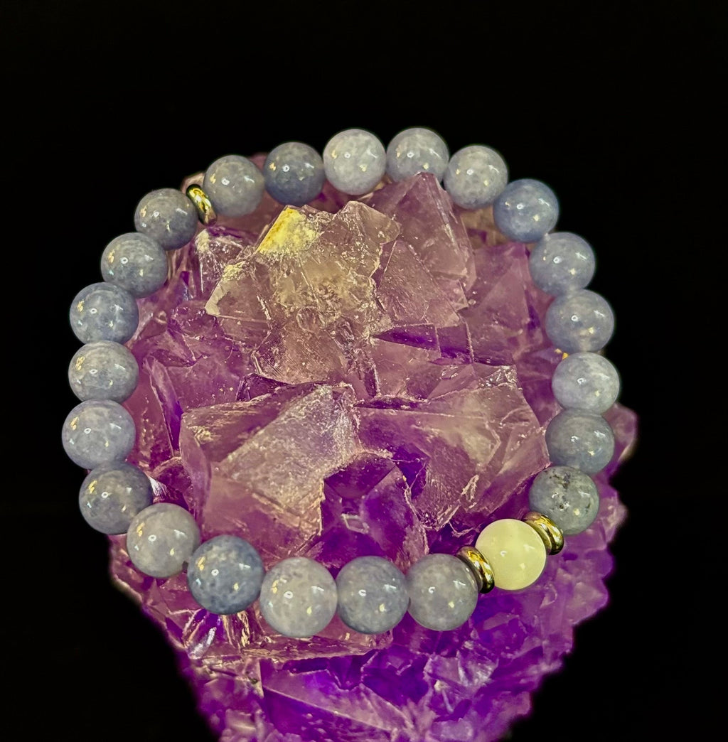 Angelic Harmony Bracelet – Angelite & White Porcelain Stone (Reiki-Infused | Medium Wrists)