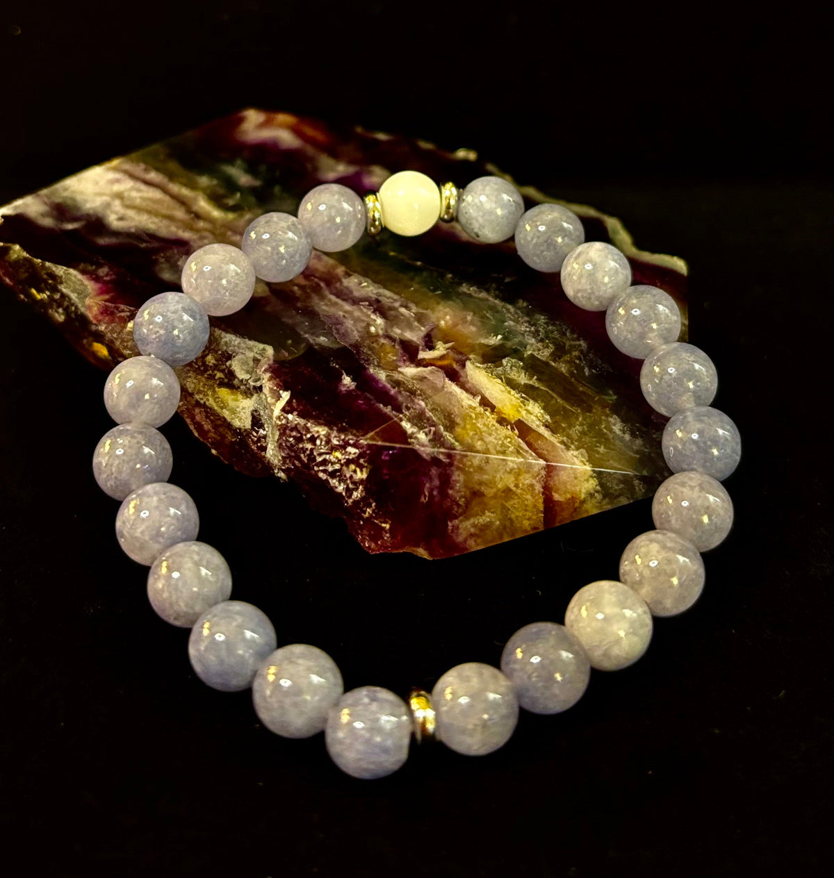 Angelic Harmony Bracelet – Angelite & White Porcelain Stone (Reiki-Infused | Medium Wrists)