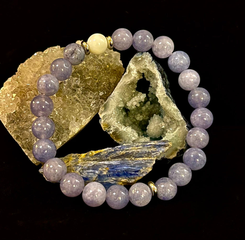 Angelic Harmony Bracelet – Angelite & White Porcelain Stone (Reiki-Infused | Medium Wrists)