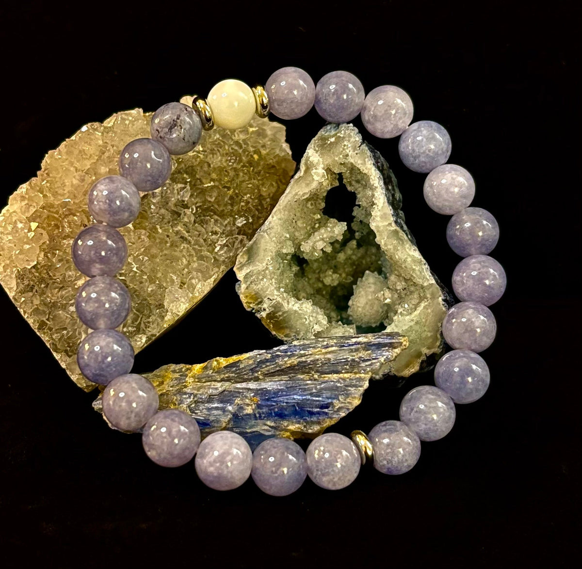 Angelic Harmony Bracelet – Angelite & White Porcelain Stone (Reiki-Infused | Medium Wrists)