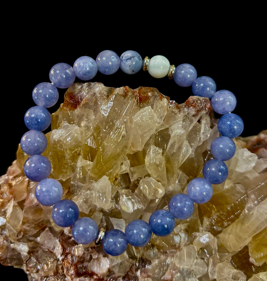 Angelic Harmony Bracelet – Angelite & White Porcelain Stone (Reiki-Infused | Medium Wrists)