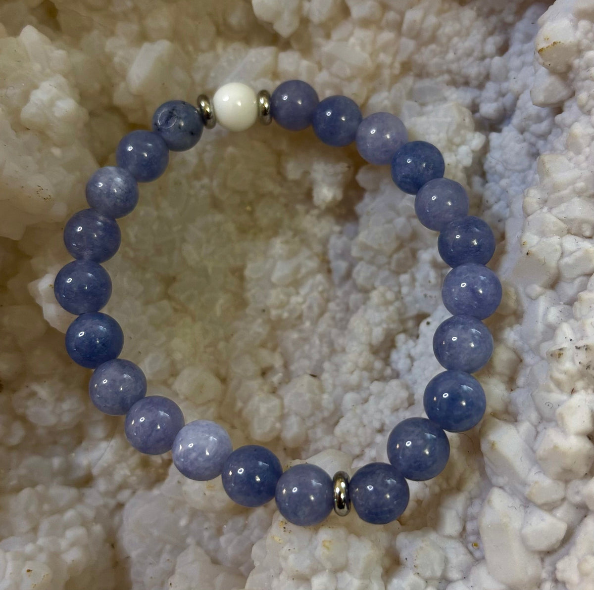 Angelic Harmony Bracelet – Angelite & White Porcelain Stone (Reiki-Infused | Medium Wrists)