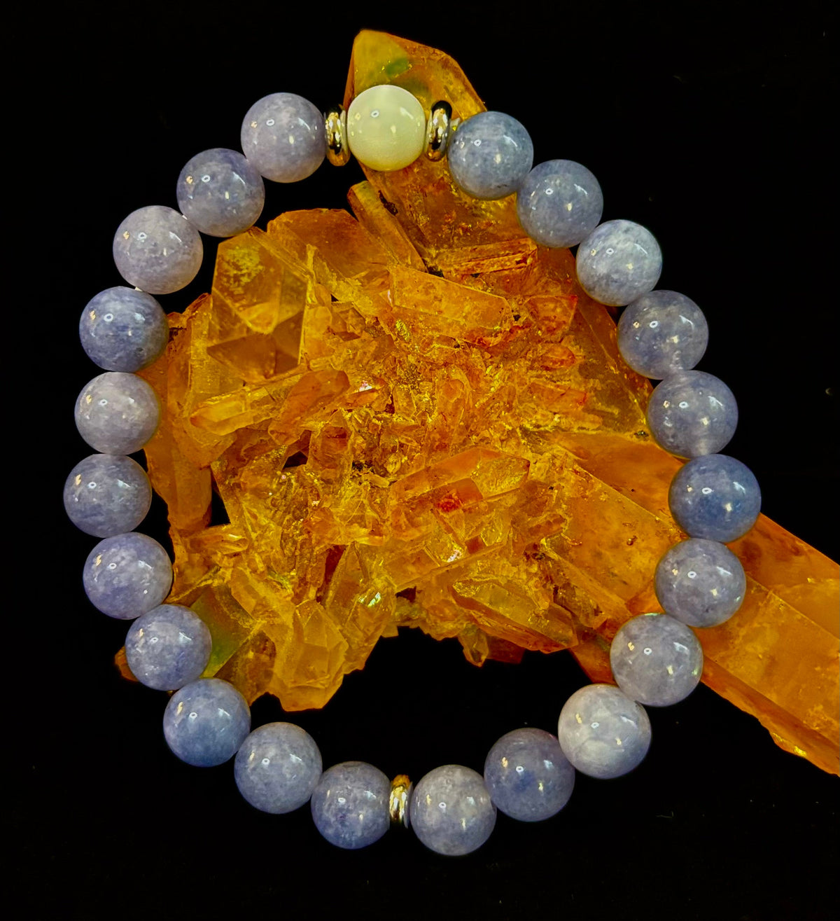 Angelic Harmony Bracelet – Angelite & White Porcelain Stone (Reiki-Infused | Medium Wrists)