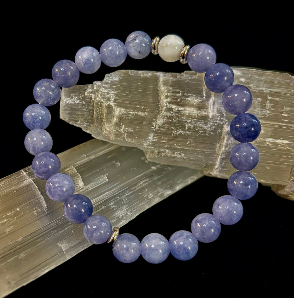 Angelic Harmony Bracelet – Angelite & White Porcelain Stone (Reiki-Infused | Medium Wrists)