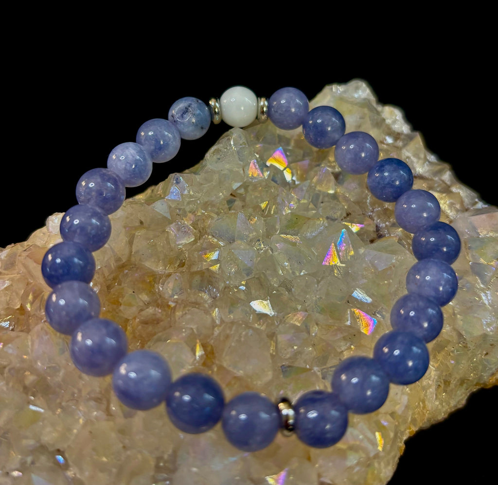 Angelic Harmony Bracelet – Angelite & White Porcelain Stone (Reiki-Infused | Medium Wrists)