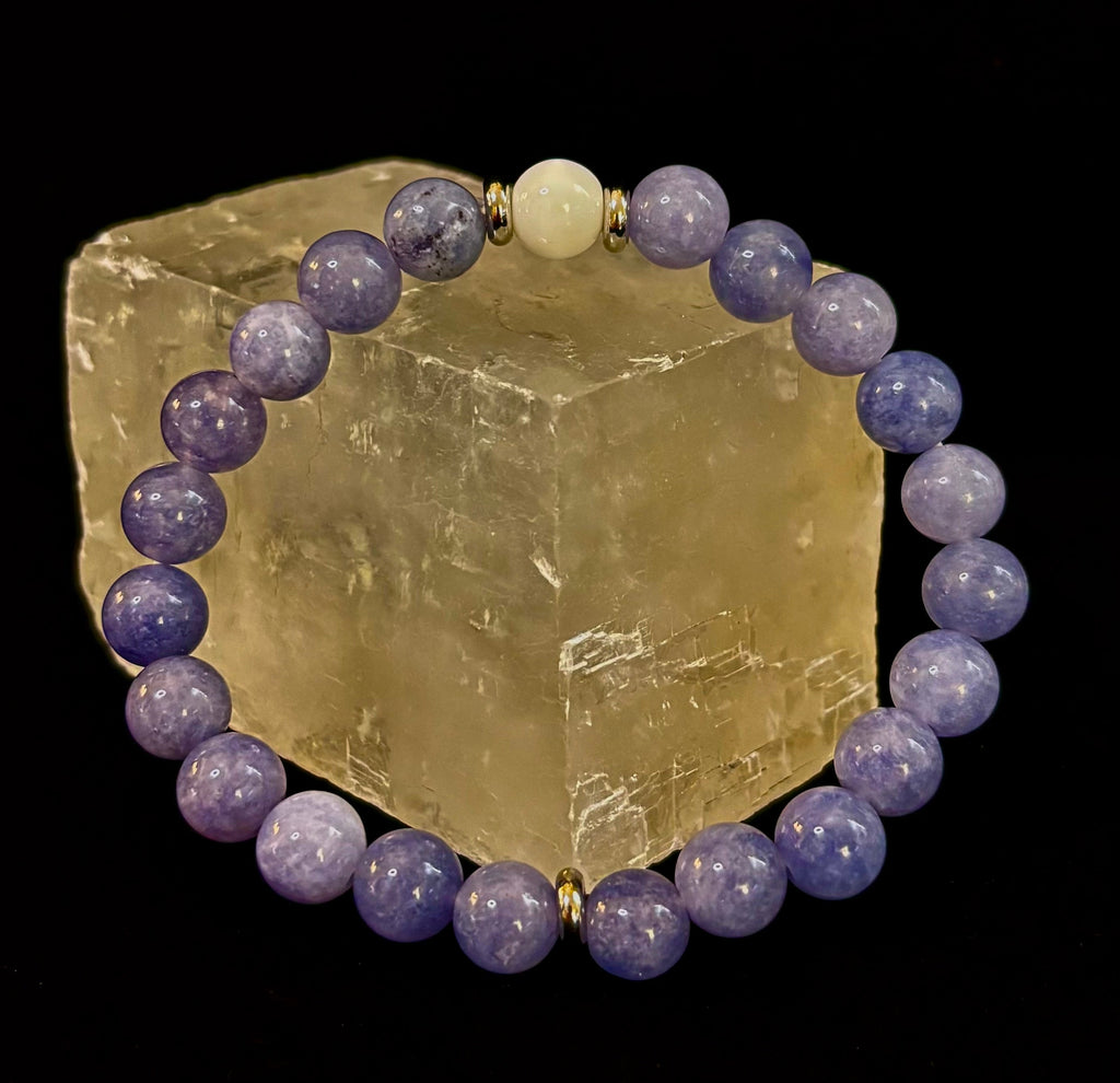 Angelic Harmony Bracelet – Angelite & White Porcelain Stone (Reiki-Infused | Medium Wrists)