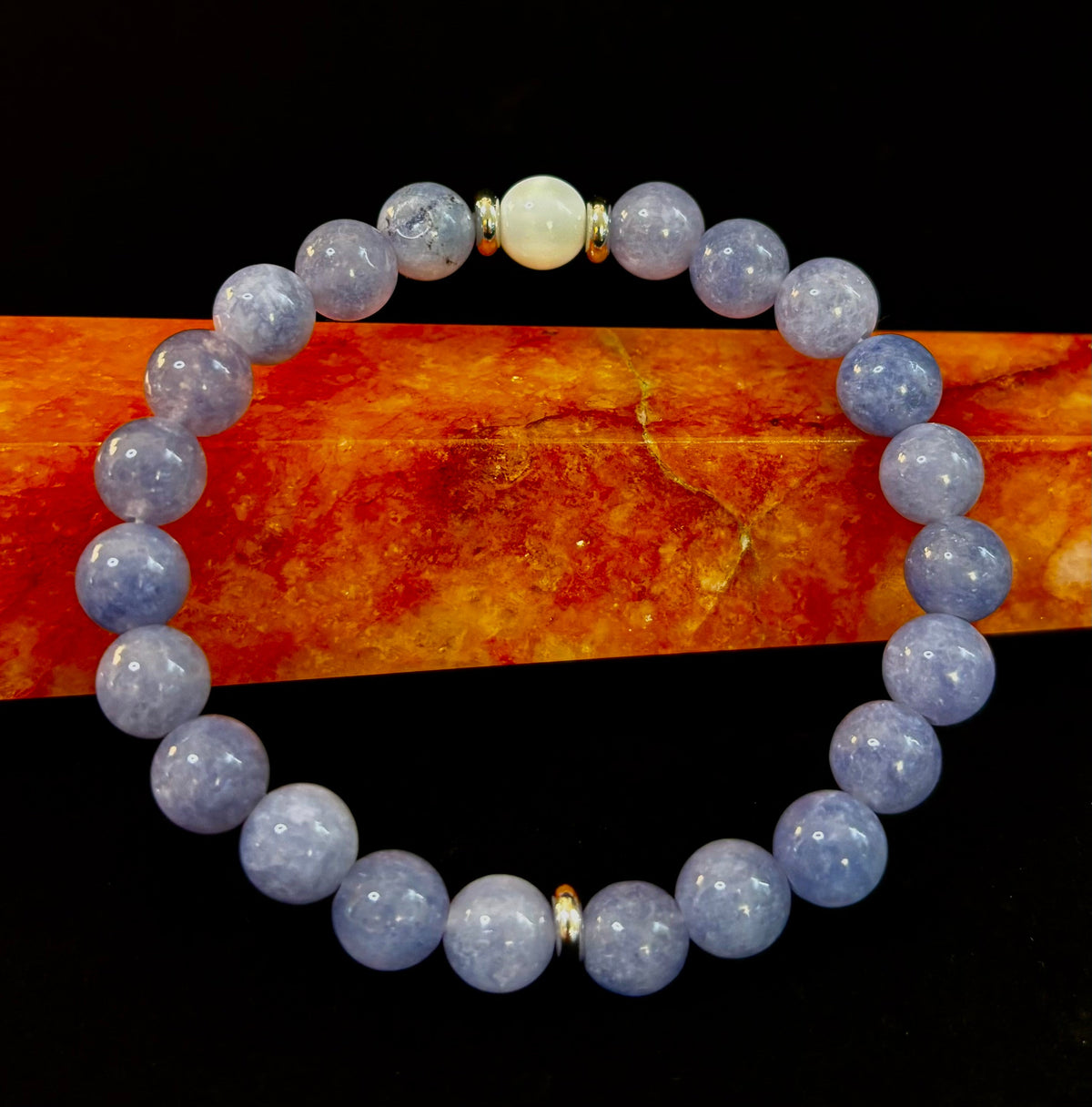 Angelic Harmony Bracelet – Angelite & White Porcelain Stone (Reiki-Infused | Medium Wrists)