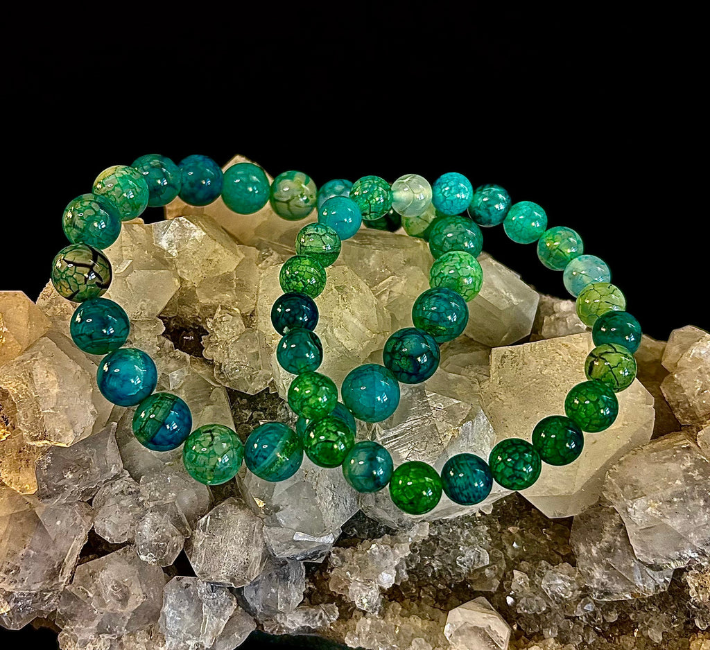 Green Dragon Vein Agate Beaded Bracelet – Natural Stone Jewelry (8mm/10mm)