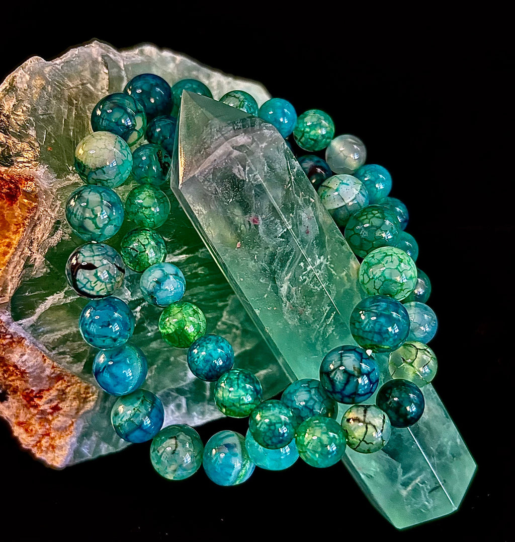 Green Dragon Vein Agate Beaded Bracelet – Natural Stone Jewelry (8mm/10mm)