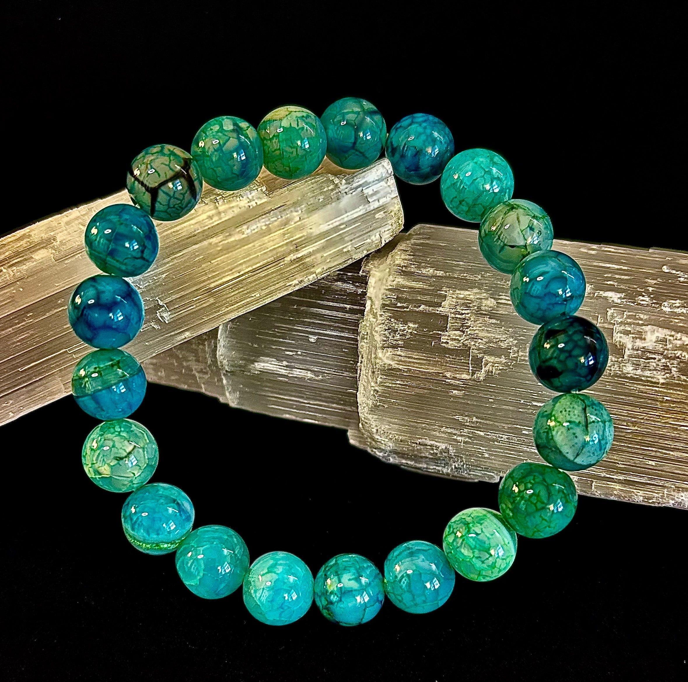 Green Dragon Vein Agate Beaded Bracelet – Natural Stone Jewelry (8mm/10mm)