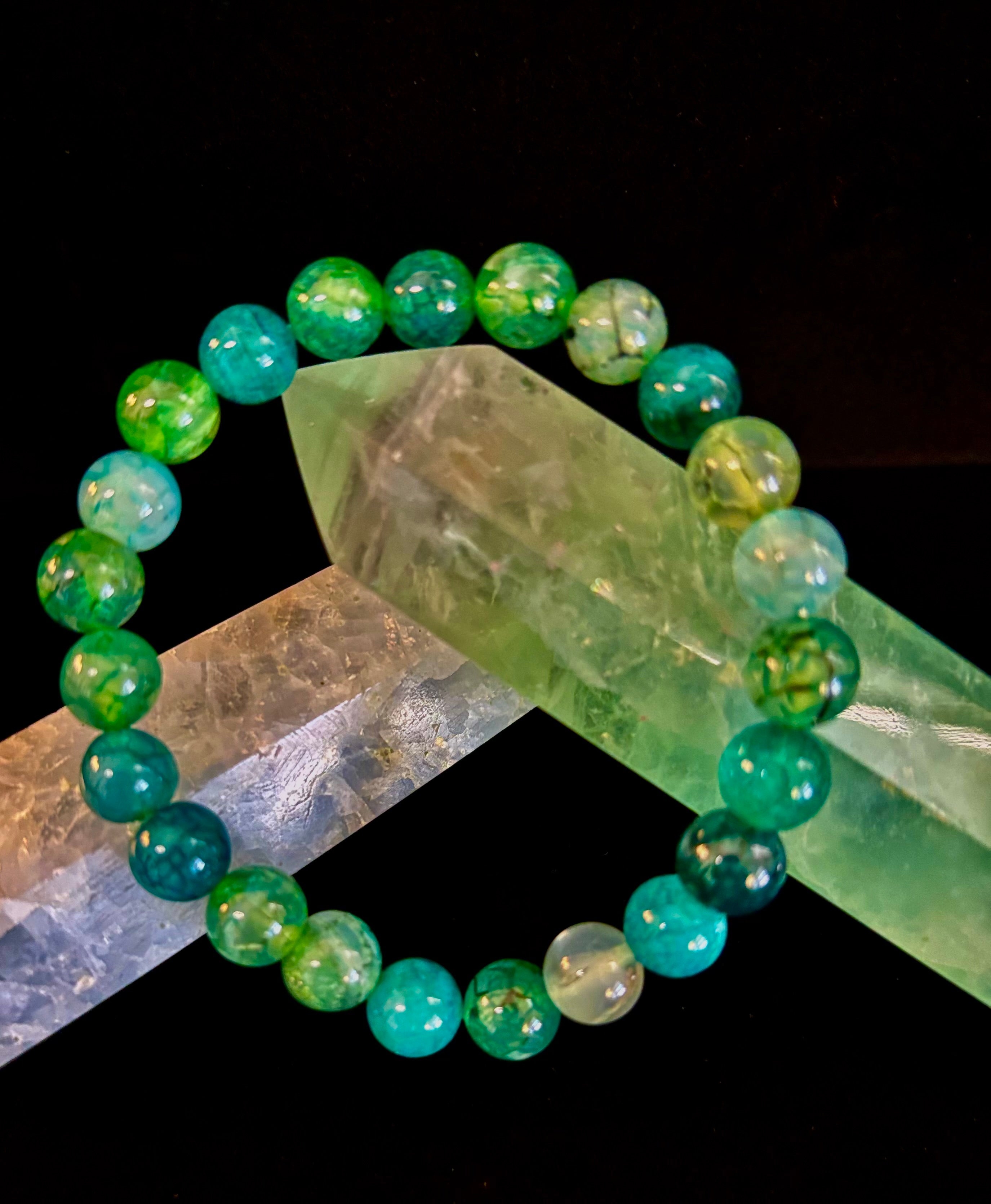 Green Dragon Vein Agate Beaded Bracelet – Natural Stone Jewelry (8mm/10mm)