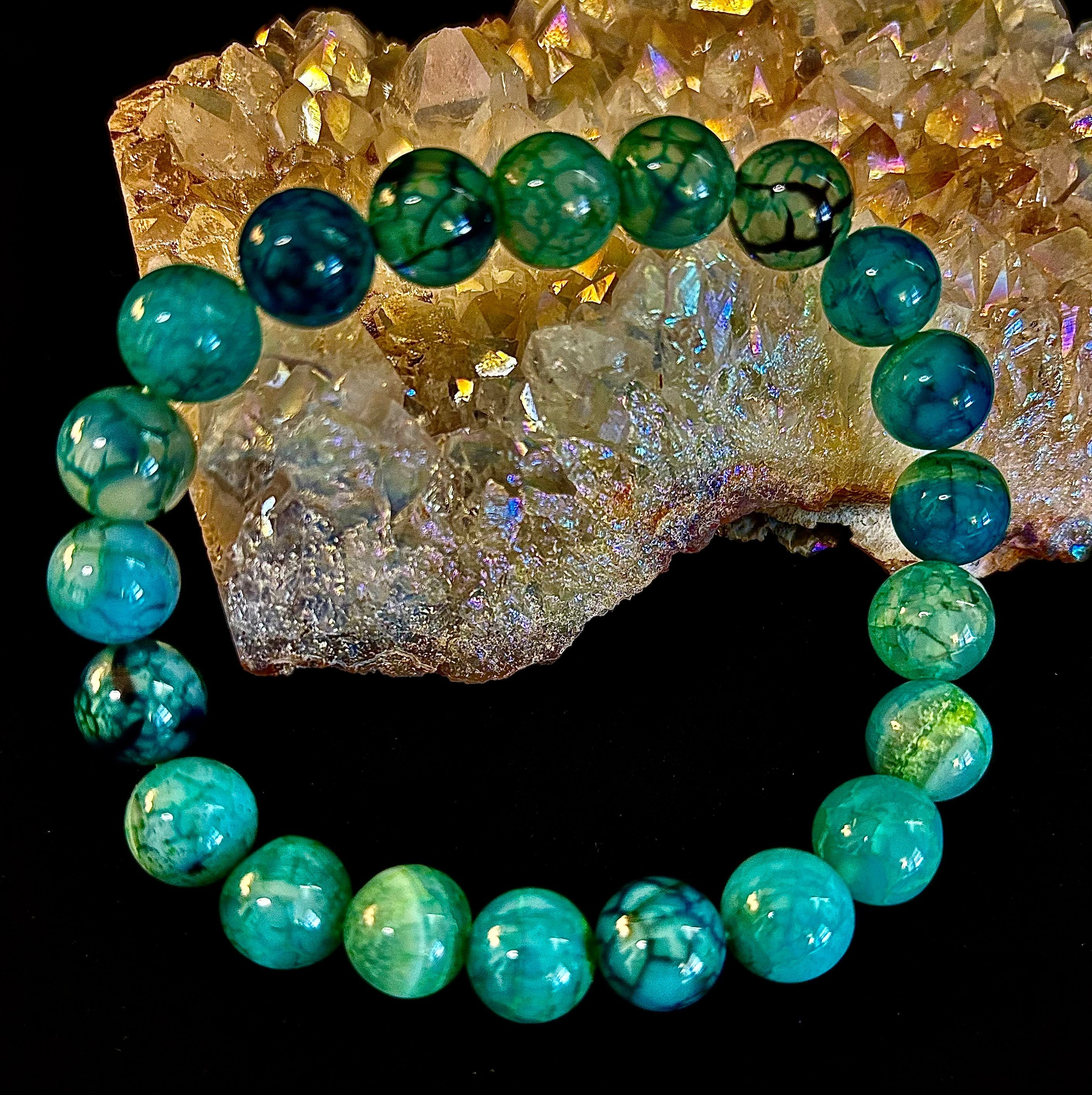 Green Dragon Vein Agate Beaded Bracelet – Natural Stone Jewelry (8mm/10mm)