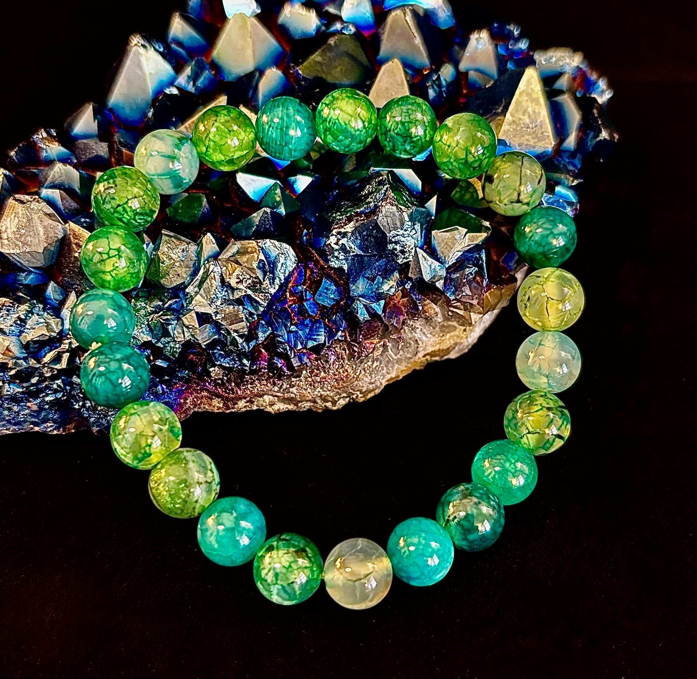 Green Dragon Vein Agate Beaded Bracelet – Natural Stone Jewelry (8mm/10mm)