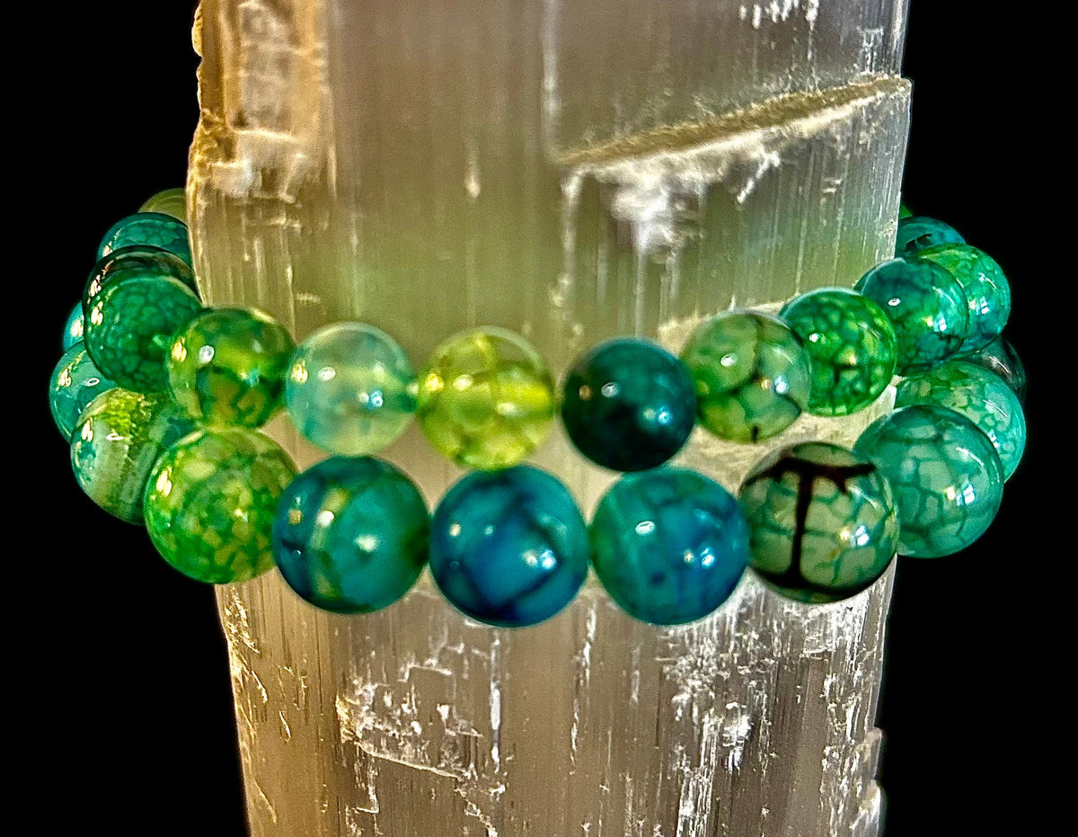 Green Dragon Vein Agate Beaded Bracelet – Natural Stone Jewelry (8mm/10mm)