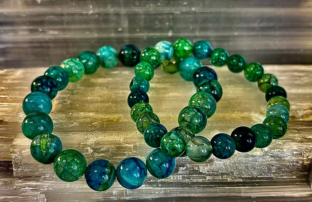 Green Dragon Vein Agate Beaded Bracelet – Natural Stone Jewelry (8mm/10mm)