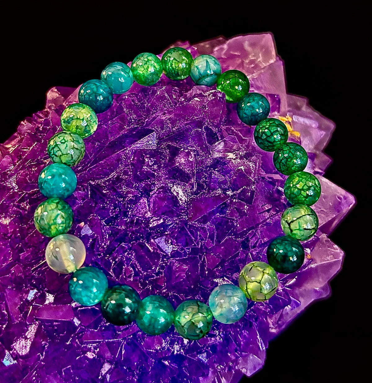 Green Dragon Vein Agate Beaded Bracelet – Natural Stone Jewelry (8mm/10mm)