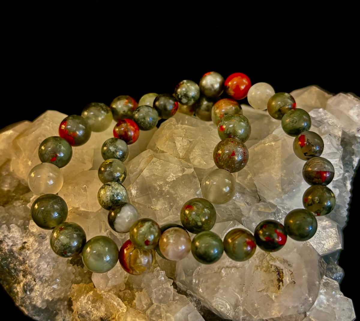 African Bloodstone Bracelet – Courage, Strength & Grounding Beaded Bracelet (8mm or 10mm)