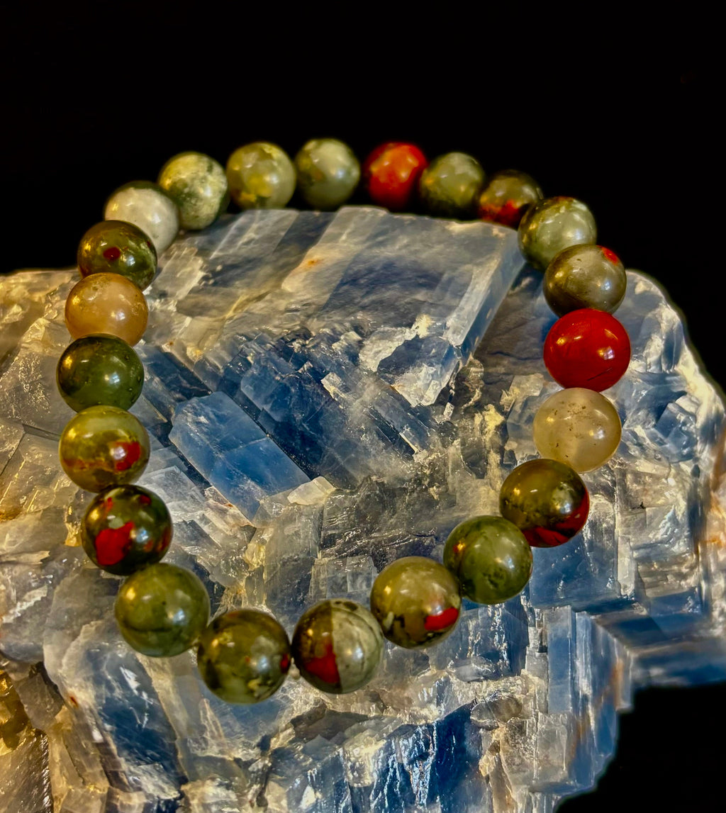 African Bloodstone Bracelet – Courage, Strength & Grounding Beaded Bracelet (8mm or 10mm)