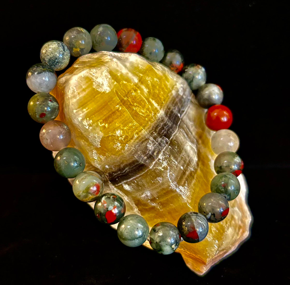 African Bloodstone Bracelet – Courage, Strength & Grounding Beaded Bracelet (8mm or 10mm)