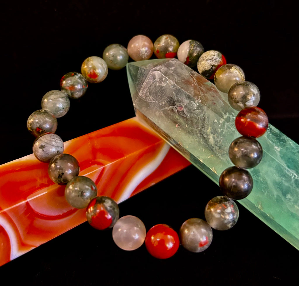 African Bloodstone Bracelet – Courage, Strength & Grounding Beaded Bracelet (8mm or 10mm)