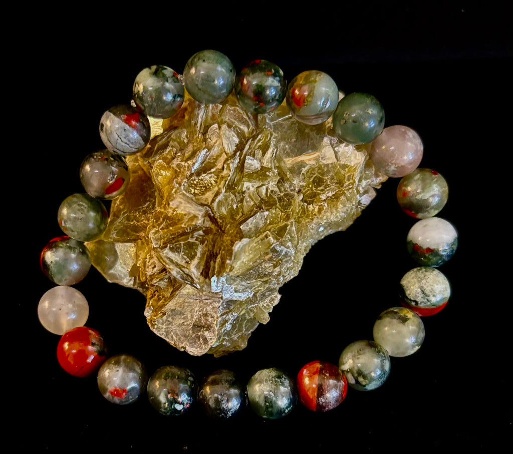 African Bloodstone Bracelet – Courage, Strength & Grounding Beaded Bracelet (8mm or 10mm)