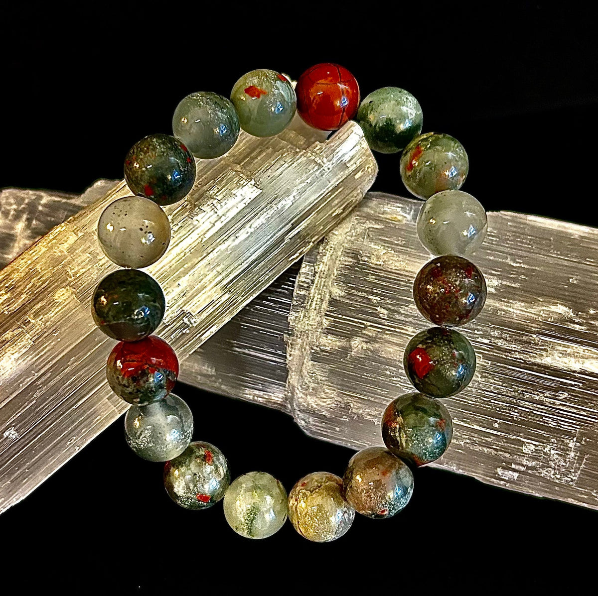 African Bloodstone Bracelet – Courage, Strength & Grounding Beaded Bracelet (8mm or 10mm)