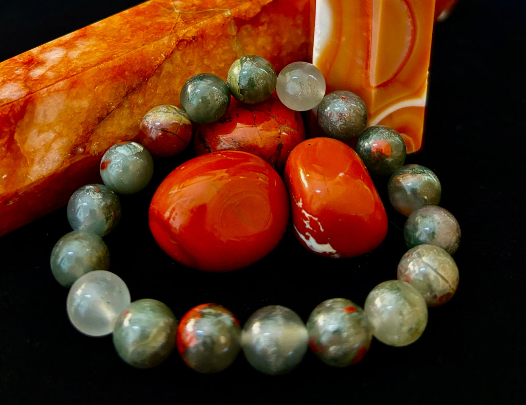African Bloodstone Bracelet – Courage, Strength & Grounding Beaded Bracelet (8mm or 10mm)