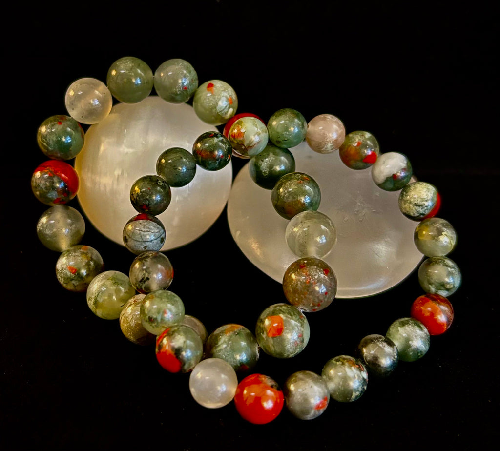 African Bloodstone Bracelet – Courage, Strength & Grounding Beaded Bracelet (8mm or 10mm)