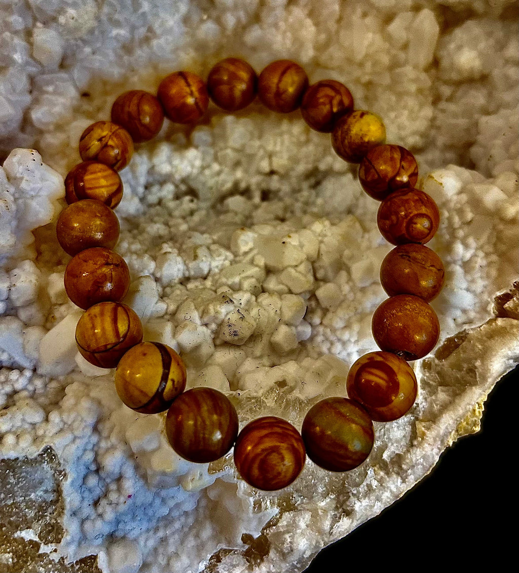 Wood Lace Agate 8mm Reiki-Infused Grounding & Manifestation Bracelet (Medium-Large Wrists)
