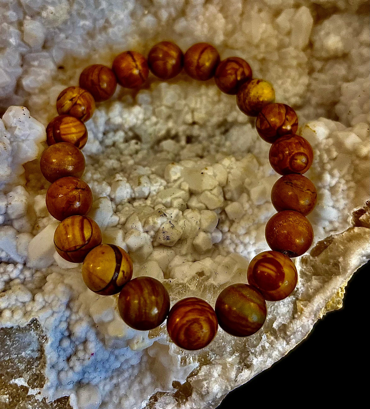 Wood Lace Agate 8mm Reiki-Infused Grounding & Manifestation Bracelet (Medium-Large Wrists)