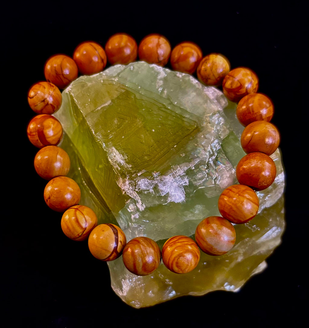 Wood Lace Agate 8mm Reiki-Infused Grounding & Manifestation Bracelet (Medium-Large Wrists)