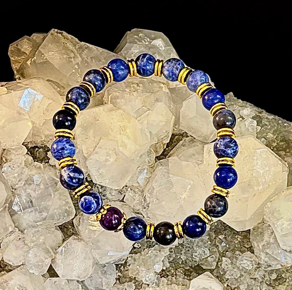 Reiki-Infused ANXIETY SUPPORT Bracelet – Sodalite & Amethyst with Gold Accents