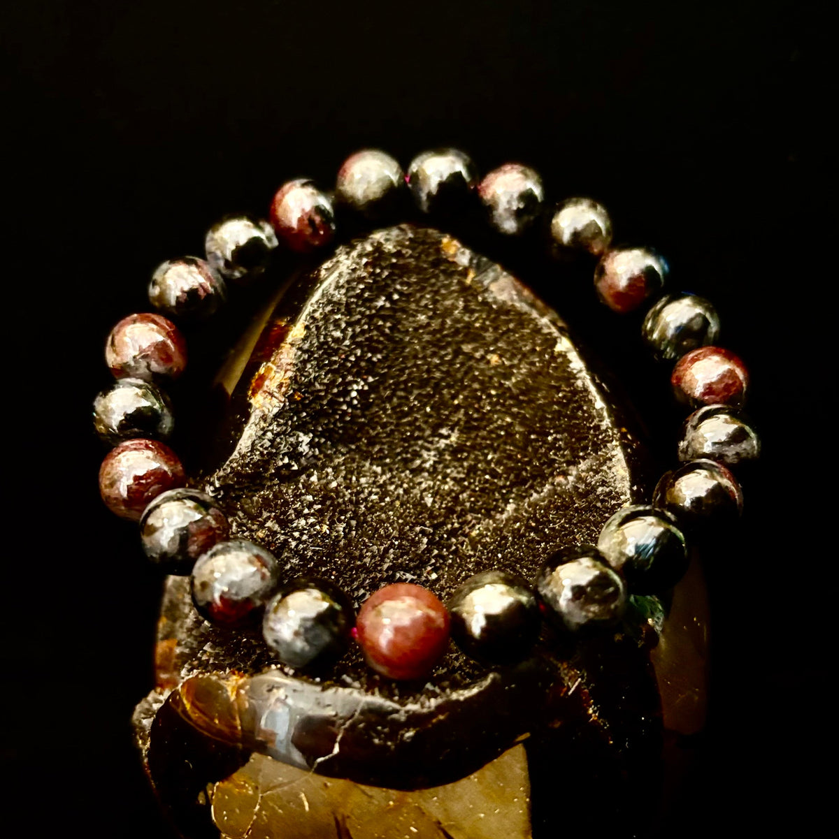 Astrophyllite with Garnet Bracelet – Grounded Transformation & Passionate Strength (8mm Beads)